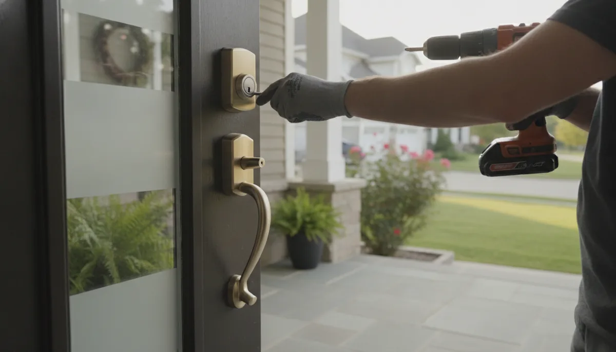 Residential locksmith services - front door deadbolt and handleset installation in Colorado Springs